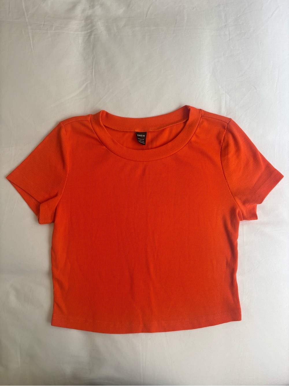Orange Ribbed Short Sleeve Crop Top